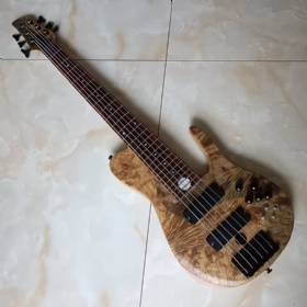 Custom 6 Strings Natural Ash Burl Spalted Maple Top Neck Through Body Electric Bass Guitar Black Imported Hardware​