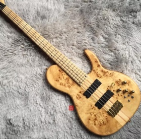 Custom 5 Strings BUTTERFLY Style Electric Bass with Burl Maple Top Gold Hardware