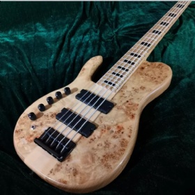 Custom Natural Burl Color One Piece Neck Through 5 Strings Left Handed Electric Bass Guitar