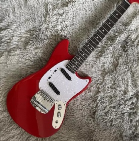 Custom Fender Mustang Style Electric Guitar in Red Color with S-S Pickups Chrome Hardware