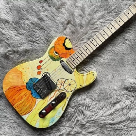 Custom Tele FD Style TL Electric Guitar Yellow Color Lotus Maple Fretboard Fixed Bridge