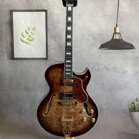 Custom Vintage Burst Color Flamed Maple Top Byrdland Jazz Electric Guitar with Gold Hardware HH Pickups