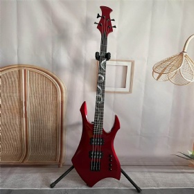 Custom Special Shape Transparent Red Electric Bass Guitar 4 Strings Basswood Body