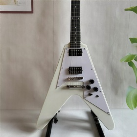 Custom Flying V White Electric Guitar HH Pickups Chrome Hardware