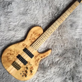 Custom 5 Strings  Burl Maple Top Electric Bass Guitar Neck Through Body