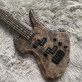 Custom 5 Strings Neck Through Body Burl Maple Top Special Body Electric Bass Guitar