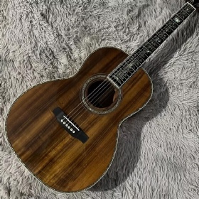 Custom 39 inch OOO 45k Solid Koa Wood Acoustic Electric Guitar Abalone Inlay Fretboard Gold Hardware