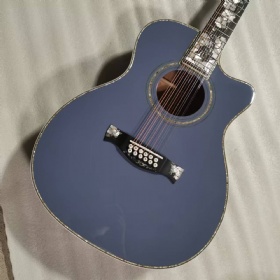 Custom 12 Strings OM Body Cutaway Acoustic Guitar Ripple Blue