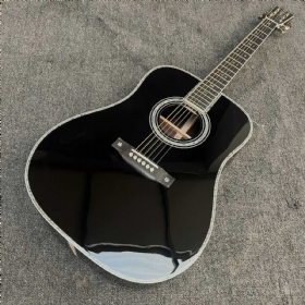 Custom Martin Style D-45 Solid Rosewood Back Side Abalone Binding Dreadnought Body Gloss Black Acoustic Guitar