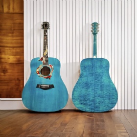 Custom KOI Wood Dreadnought Acoustic Electric guitar Blue Gloss Flamed Maple Back Side Finish Folk Guitar, 2025 Taylor Grand Style Living Jewel Set