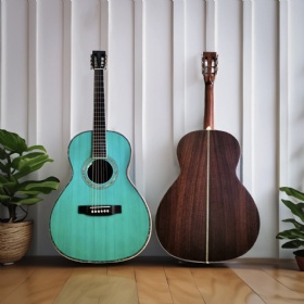 Custom O28 Parlor Solid Rosewood Back Side Acoustic Guitar with 45mm Nut Width in Satin Blue Finishing