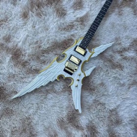 Custom Hand Engraved Angel Wings 6 Strings Electric Guitar with HH Gold Hardware