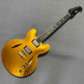 Stock Guitar, Custom Gibson Gold Semi Hollow Body DG-335 Style Electric Guitar with HH Pickup Chrome Part