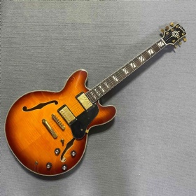 Custom Gibson Style ES Supreme Bourbon Burst Semi Hollow Body Jazz Electric Guitar