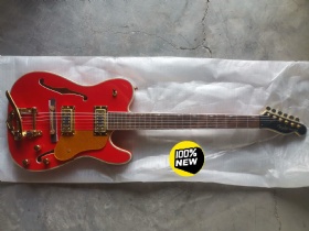 Custom Semi Hollow Body Gloss Red Finishing 2F Holes Tele Electric Guitar