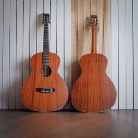 Custom Slotted Headstock 12 Frets All Solid Mahogany Back Side OO Acoustic Guitar with Open Headstock Design