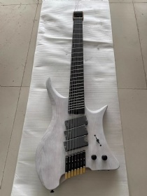 Custom 27 Inch Scale Length Fanned Fret Headless 7 Strings Electric Guitar with Matte Ash Body Quartersawn Maple Neck Rosewood Fingerboard Stainless Steel Rounded Fret Ends Three-Way Switch