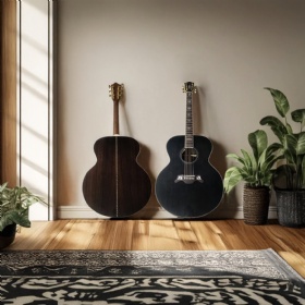 Custom SJ200 Jumbo Solid Indian Rosewood Back and Sides Acoustic Guitar in Glossing Black