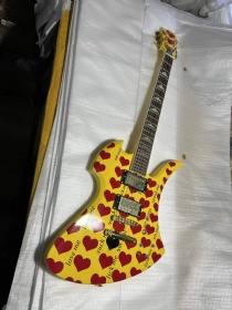 Custom Burny MG-145S HY Yellow Heart, Fernandes Bunny MG145s 6 Strings Electric Guitar with Maple Neck, Mahogany Body, Rosewood Fingerboard, Accept Guitar OEM