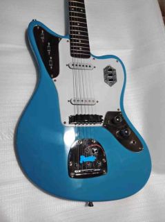 Custom Metal Blue Leopard Jaguar Electric Guitar with Silver Hardware