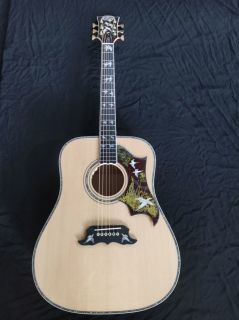 Custom Solid Handmade AAAAA Grade Flamed Maple Neck Doves Dreadnought Acoustic Guitar Deluxe Version Customized Headstock Logo Inlay and Pickguard