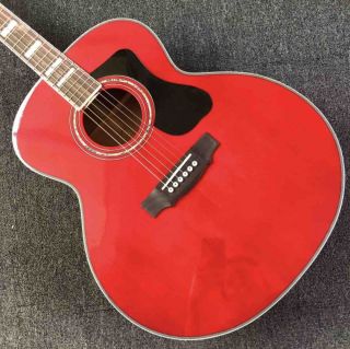 Custom Solid Top Jumbo Body Acoustic Guitar Glossy Guilds Acoustic Electric Guitar in Red Color