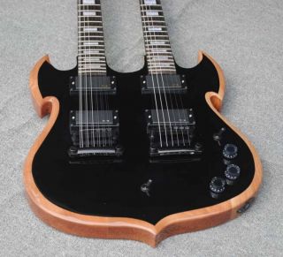Custom Zakk Wylde Audio Barbarian 12 & 6 strings Double Neck Matte Black Behemoth SG Electric Guitar EMG Pickups in Black Hardware